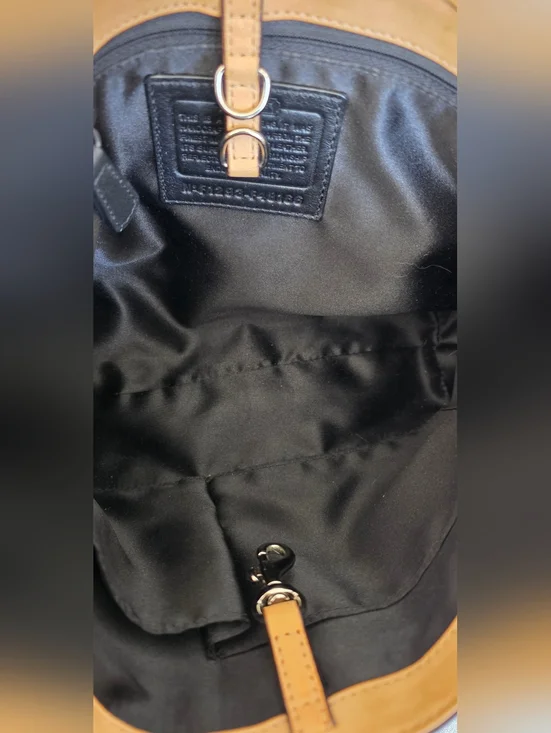 Coach Peyton Small Black Patent Leather Tote with Tan Leather Trim - Picture 4 of 9